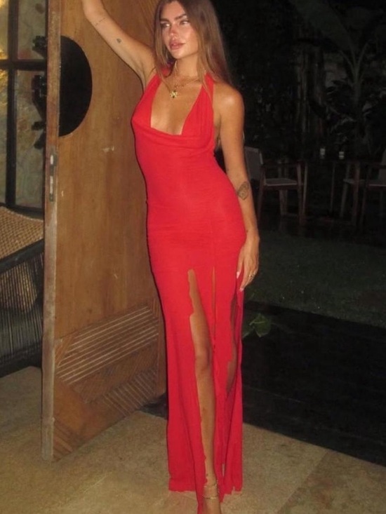 Indah Dresses & Skirts - Indah JLO Red Backless Halter Slit Maxi Dress size small like new